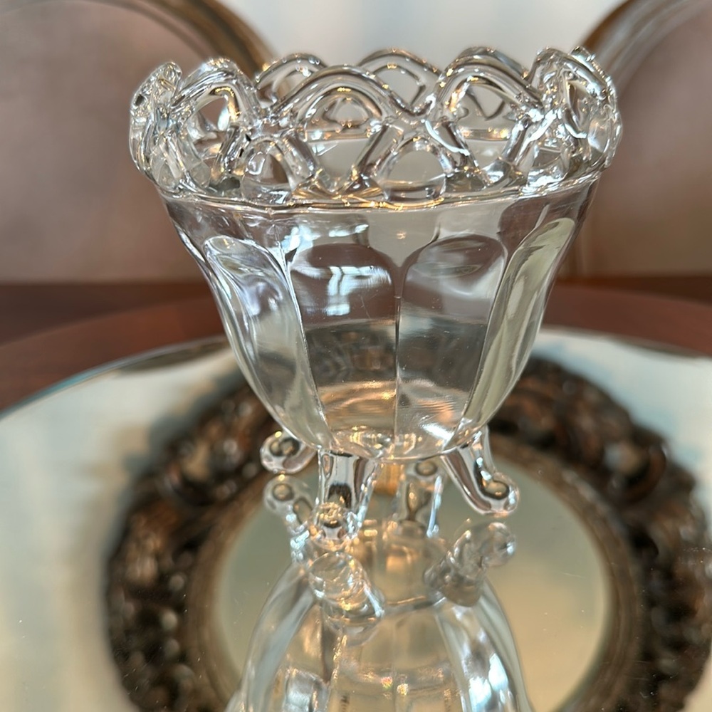 Vintage Imperial Glass Crocheted Footed Spooner Bowl